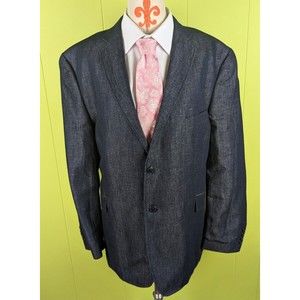 NWOT Y2K Madison Mens 48R Gray Indigo Linen Cotton Blend Sport Coat Blazer